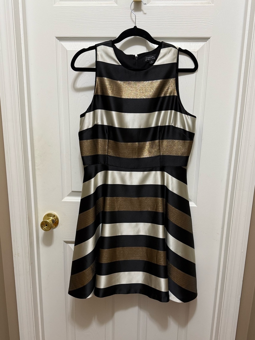 Tahari Arthur S. Levine Striped Metallic Dress - Size 10 - Excellent Condition